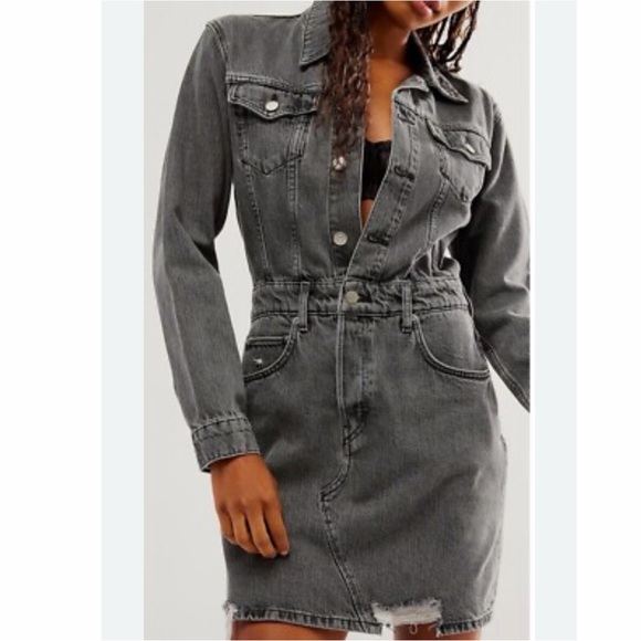 Etica Dresses & Skirts - Etica Grey Denim Shirt Dress long sleeves size XS
